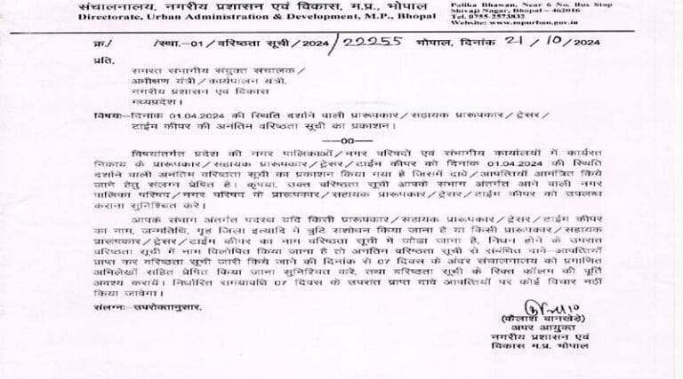 नगरीय प्रशासन द्वारा प्रारूपकार / सहायक प्रारूपकार / ट्रेसर / टाईम कीपर की अनंतिम वरिष्ठता सूची का प्रकाशन 4 2