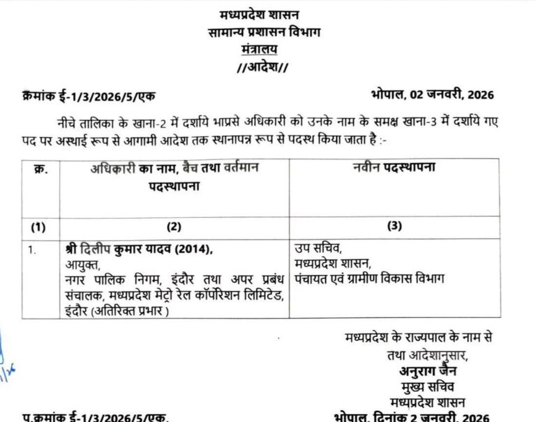 भारतीय प्रशासनिक सेवा के एक और इंदौर निगम के अधिकारी का तबादला-आदेश जारी 1 FB_IMG_1767408526460