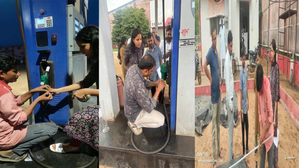 पेट्रोल पंप के औचक निरिक्षण में डीजल की डिस्पेंसिंग यूनिट में गड़बड़ी पाए जाने पर नोजल किया गया सील 1 petrol pump nirikshan