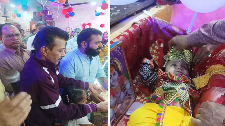 श्री कृष्ण मंदिर राजेंद्र वार्ड में हर्षोल्लास से मनाया जन्माष्टमी पर्व, श्री कृष्ण के बाल रूप में बच्चों को झुलाया झुला 37 madan