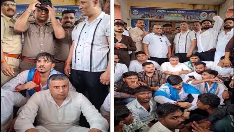 बैतूल कलेक्ट्रेट में हंगामा: NSUI घेराव के दौरान पुलिस से झड़प, लाठीचार्ज के आरोप के बाद दफ्तर में धरने पर बैठे निलय डागा 4 nilay